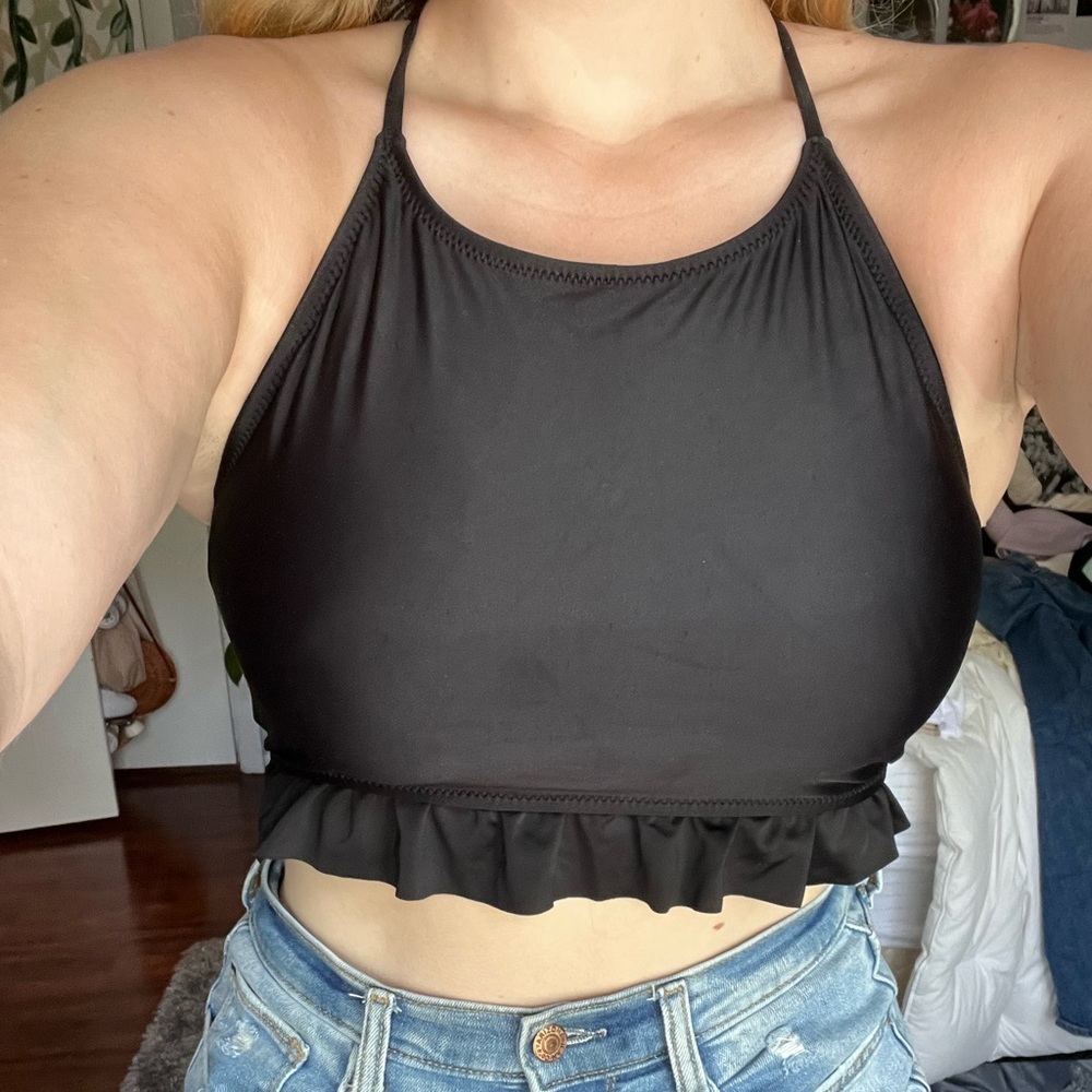 Black Lace-up Swimsuit Top